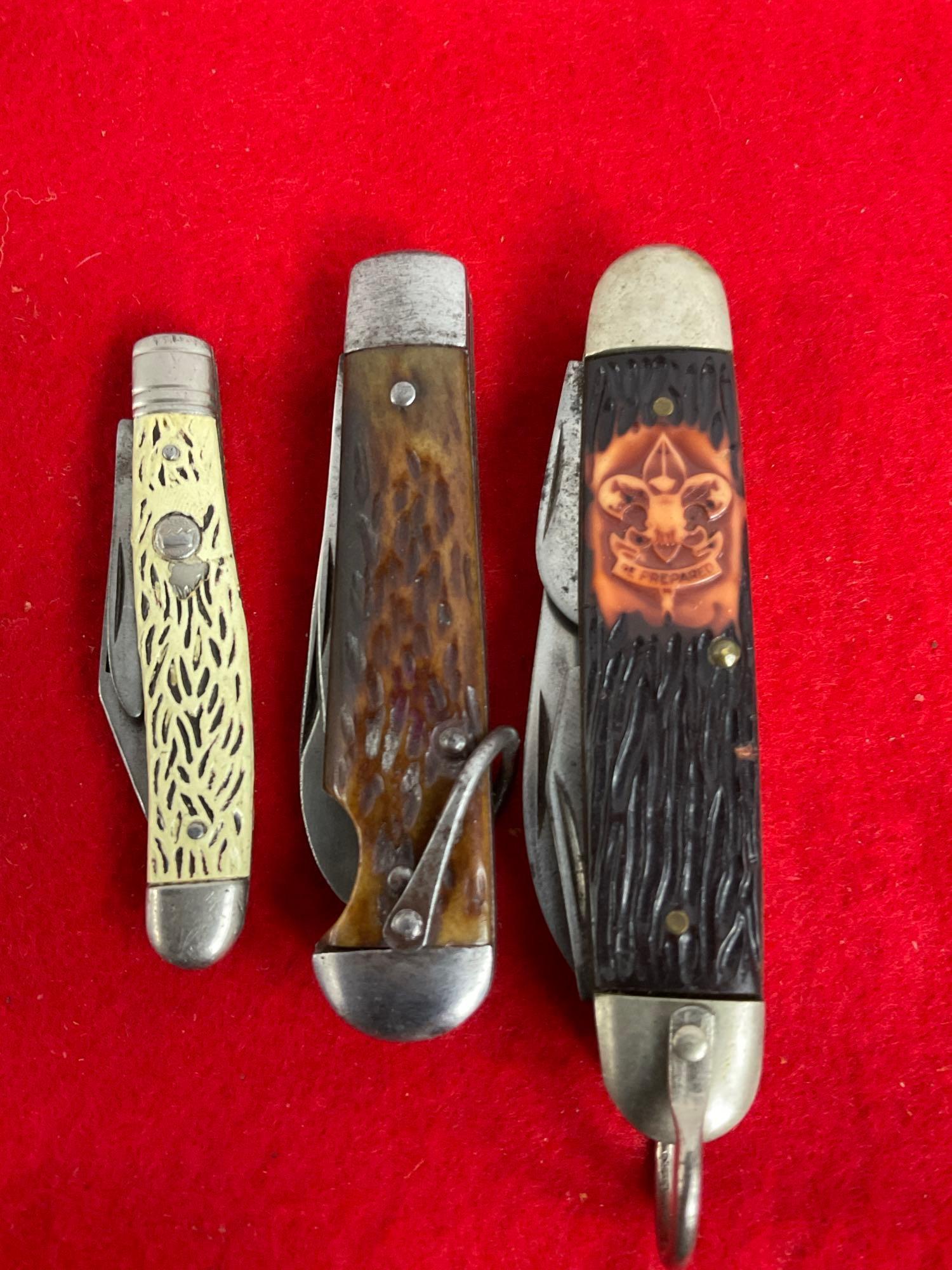 Trio of Vintage Imperial Multi Folding Blade Pocket Knives incl. Boy-scouts Edition w/ Engraving