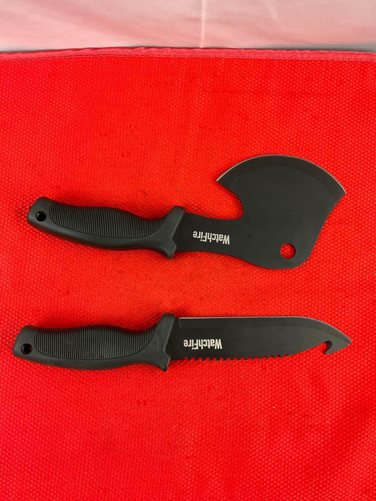 2 pcs WatchFire Camping Hand Tools. 1x Camper's Hatchet 210921. 1x Hunting Knife 210920. NIB. See