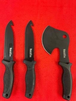 3 pcs WatchFire Camping Hand Tools. 1x Camper's Hatchet 210921 NIB. 2x Hunting Knife 210920. See