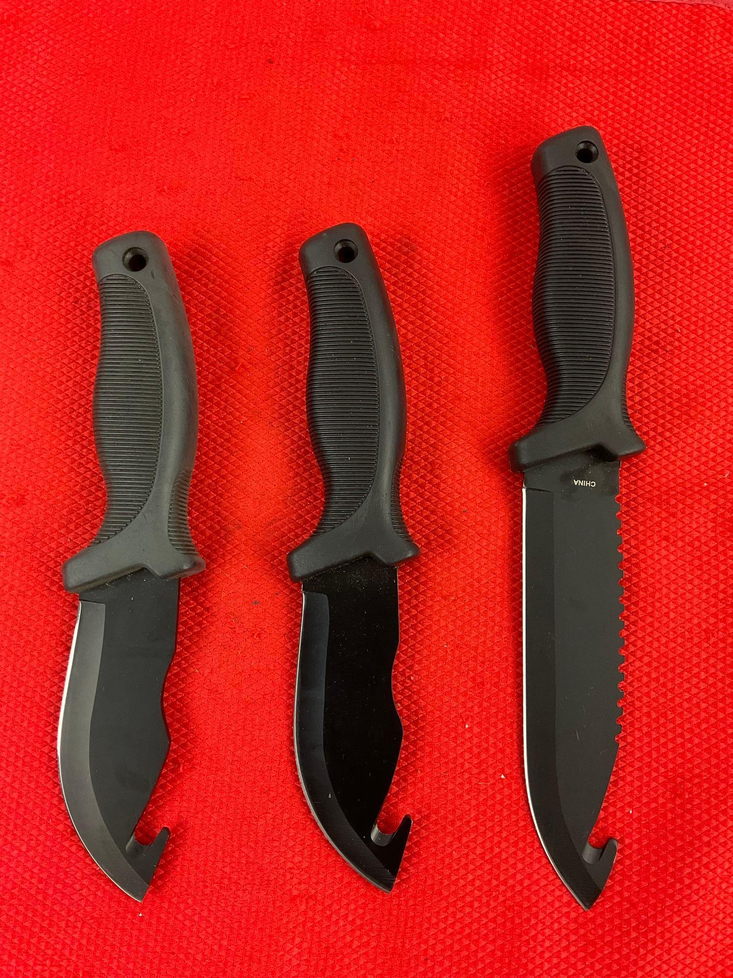 3 pcs WatchFire Steel Fixed Blade Hunting Knives w/ Sheathes. 2x 210922. 1x 210920. See pics.