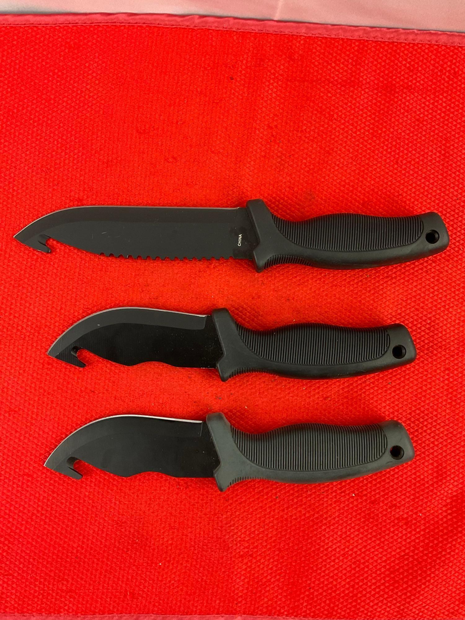 3 pcs WatchFire Steel Fixed Blade Hunting Knives w/ Sheathes. 2x 210922. 1x 210920. See pics.