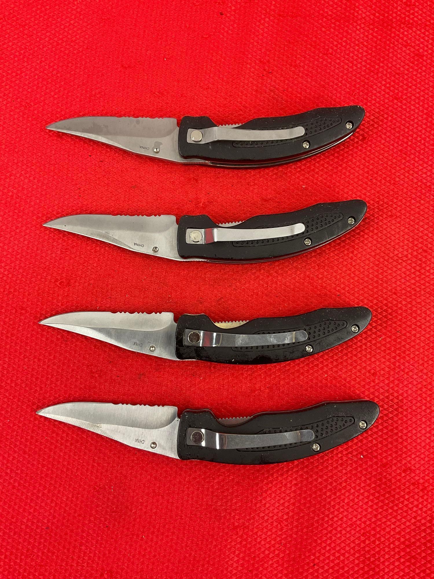 4 pcs Apache Cutlery Wildlife Series Folding Pocket Knives. TA455-BEAR, DEER, EAGLE, WOLF. NIB. See