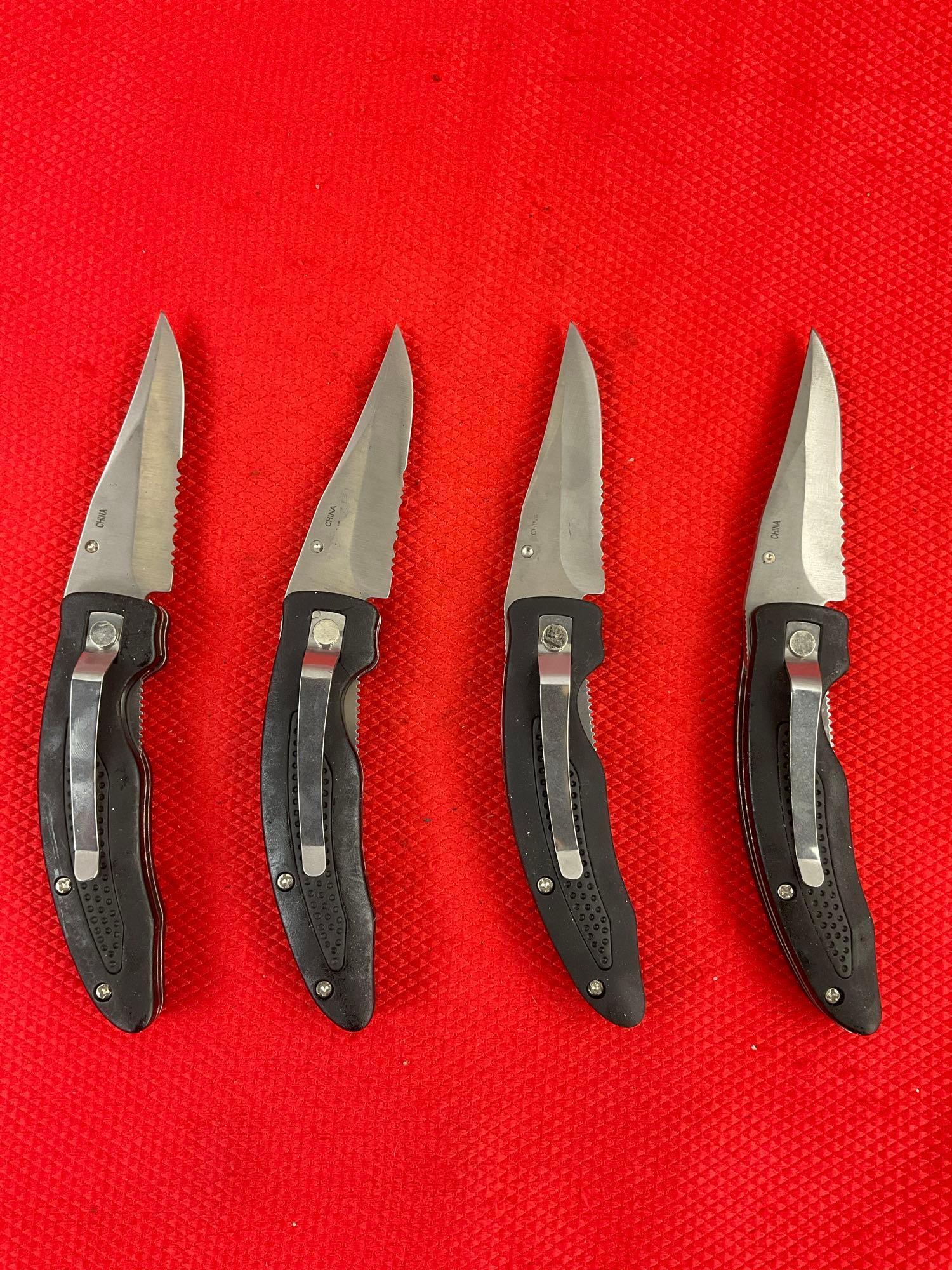 4 pcs Apache Cutlery Wildlife Series Folding Pocket Knives. TA455-BEAR, DEER, EAGLE, WOLF. NIB.