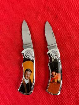 2 pcs Collectible John Wayne Handle Folding Pocket Knives Models KB8785 & 18784. NIB. See pics.