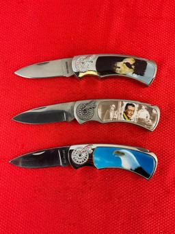 4 pcs Modern Collectible Accessories Assortment. 3x Folding Pocket Knives, 1x Lighter. As Is. See