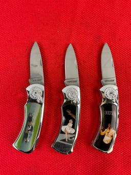3 pcs Collectible Folding Pocket Knives w/ Boxes Models KB6218, KB6215, KB18772. NIB. See pics.
