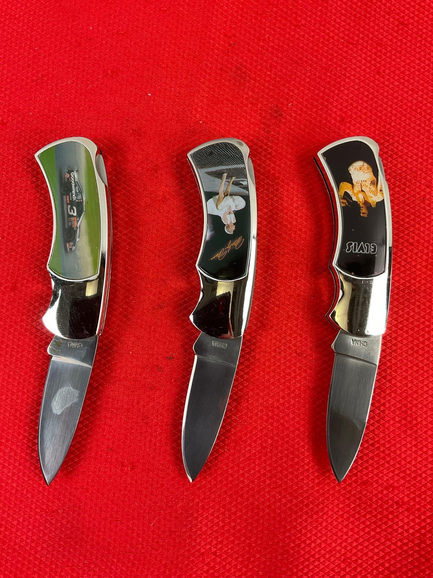 3 pcs Collectible Folding Pocket Knives w/ Boxes Models KB6218, KB6215, KB18772. NIB. See pics.