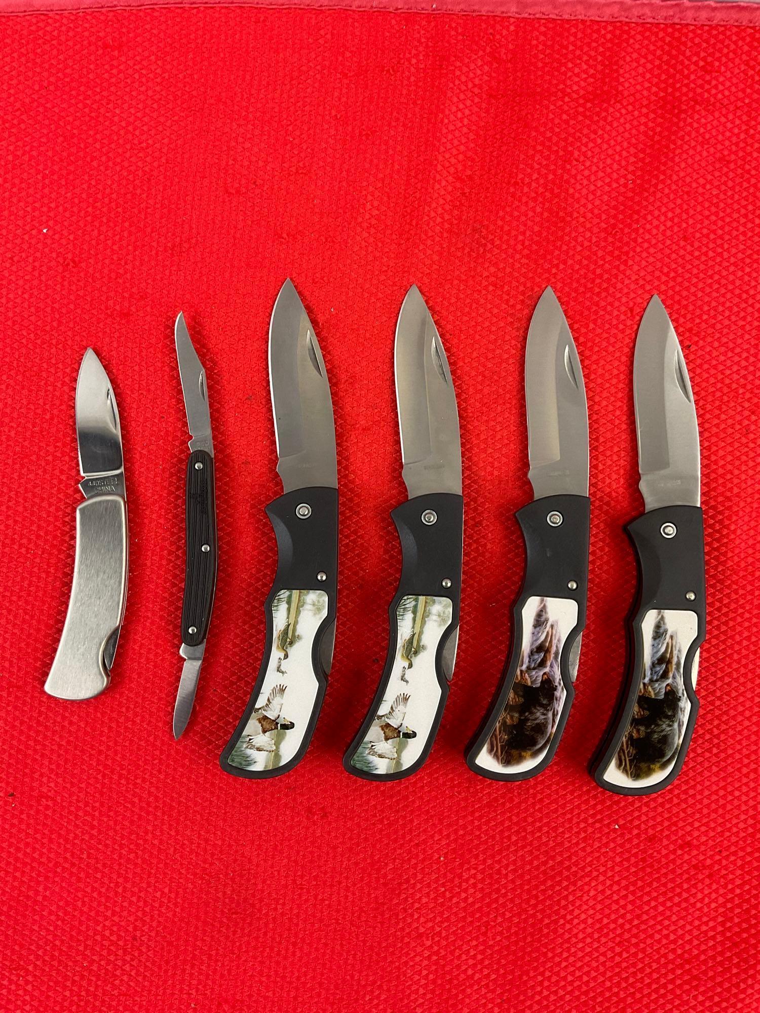 6 pcs Collectible Folding Blade Pocket Knives. 1x Super Knife, 1x Vintage Imperial Schrade. NIB. ...