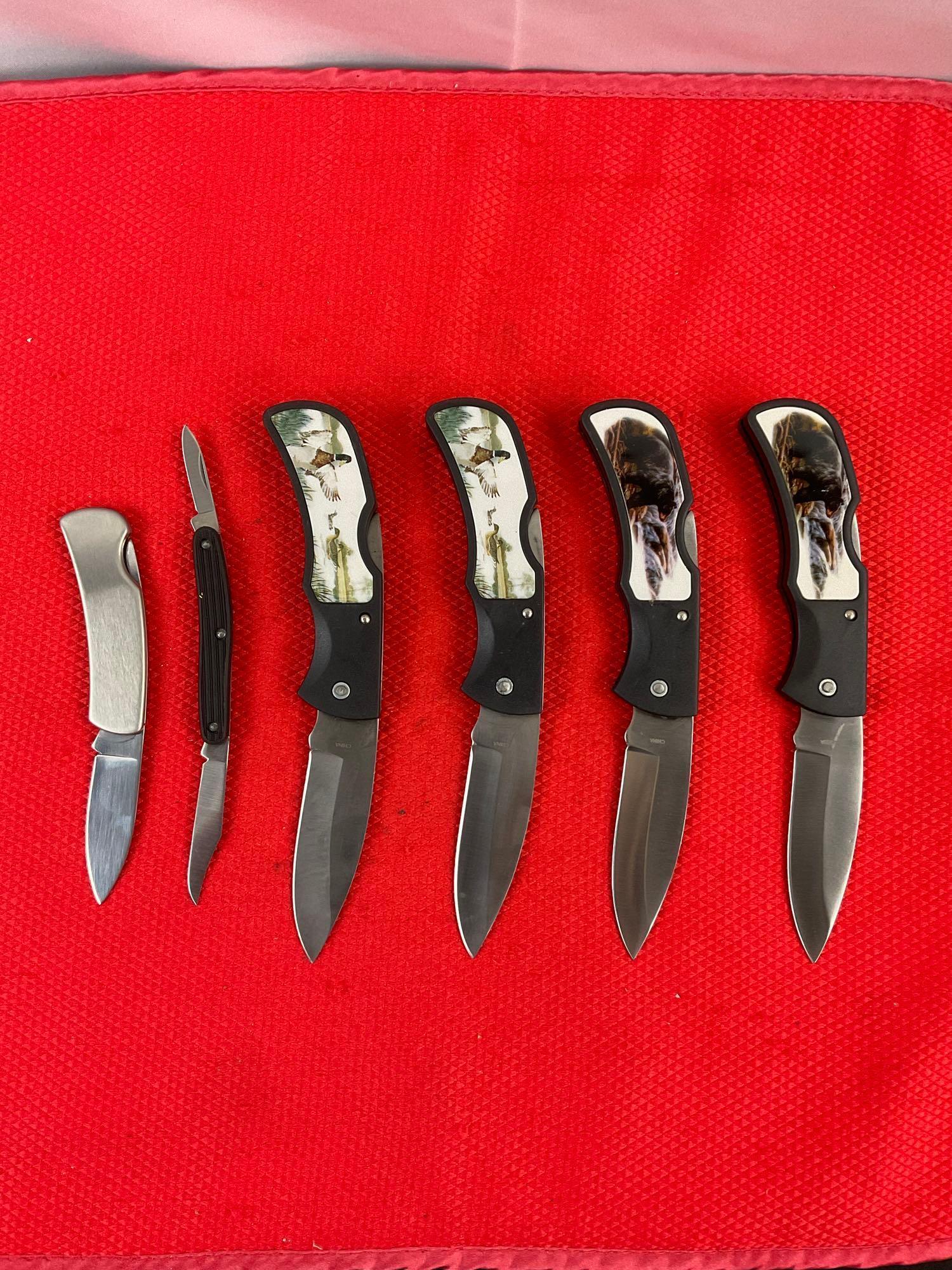 6 pcs Collectible Folding Blade Pocket Knives. 1x Super Knife, 1x Vintage Imperial Schrade. NIB. ...