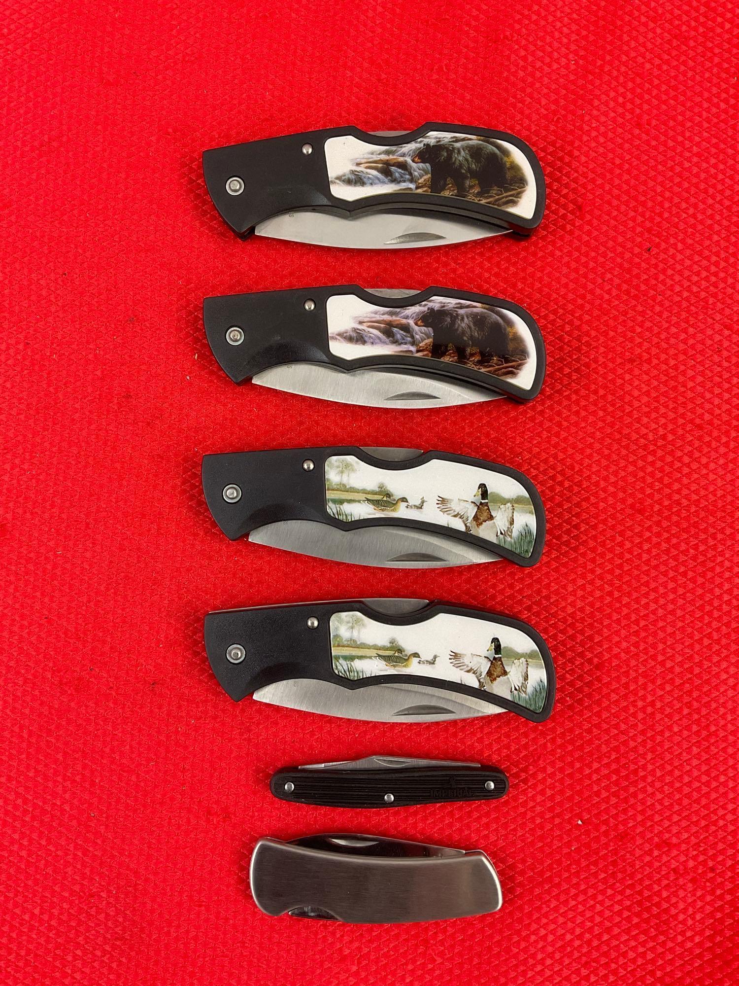 6 pcs Collectible Folding Blade Pocket Knives. 1x Super Knife, 1x Vintage Imperial Schrade. NIB. ...