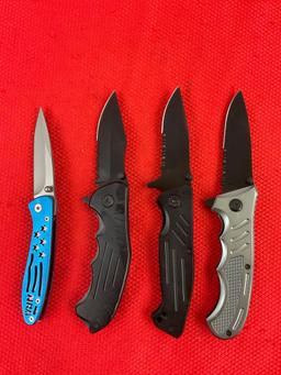 4 pcs Super Knife Steel Folding Blade Pocket Knives Assortment. 1x NRA Logo. NIB. See pics.