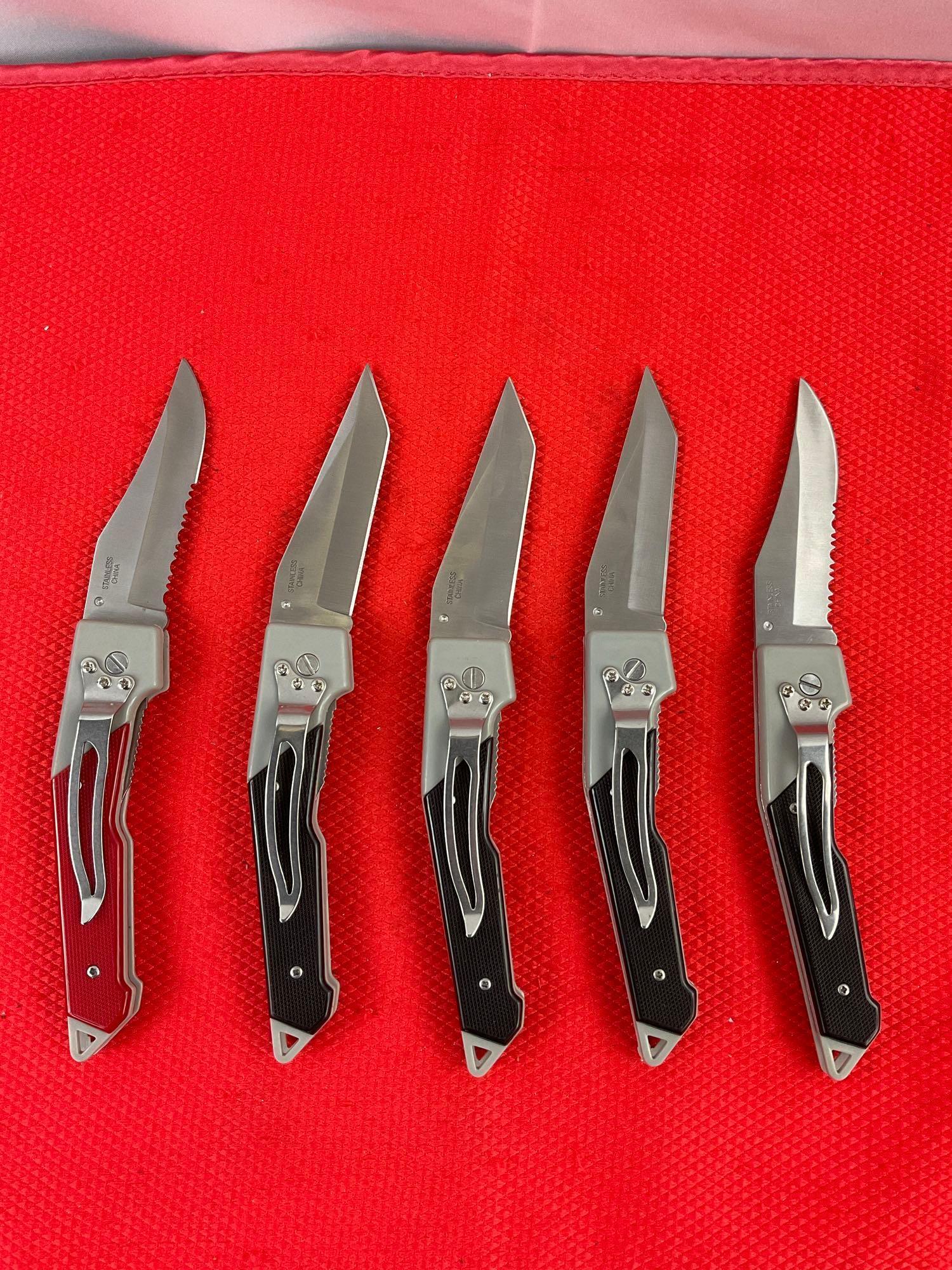 5 pcs Defender 3.25" Steel Folding Blade Tactical Pocket Knives Models 2827, 2831 & 2833. NIB. See