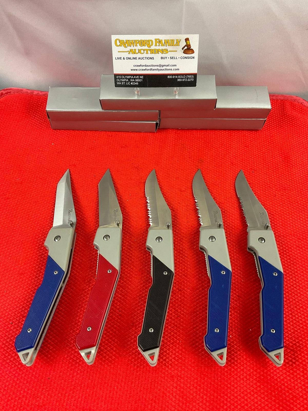 5 pcs Defender 3.25" Steel Folding Blade Pocket Knives Models 2828, 2829, 2831 & 2x 2832. NIB. See