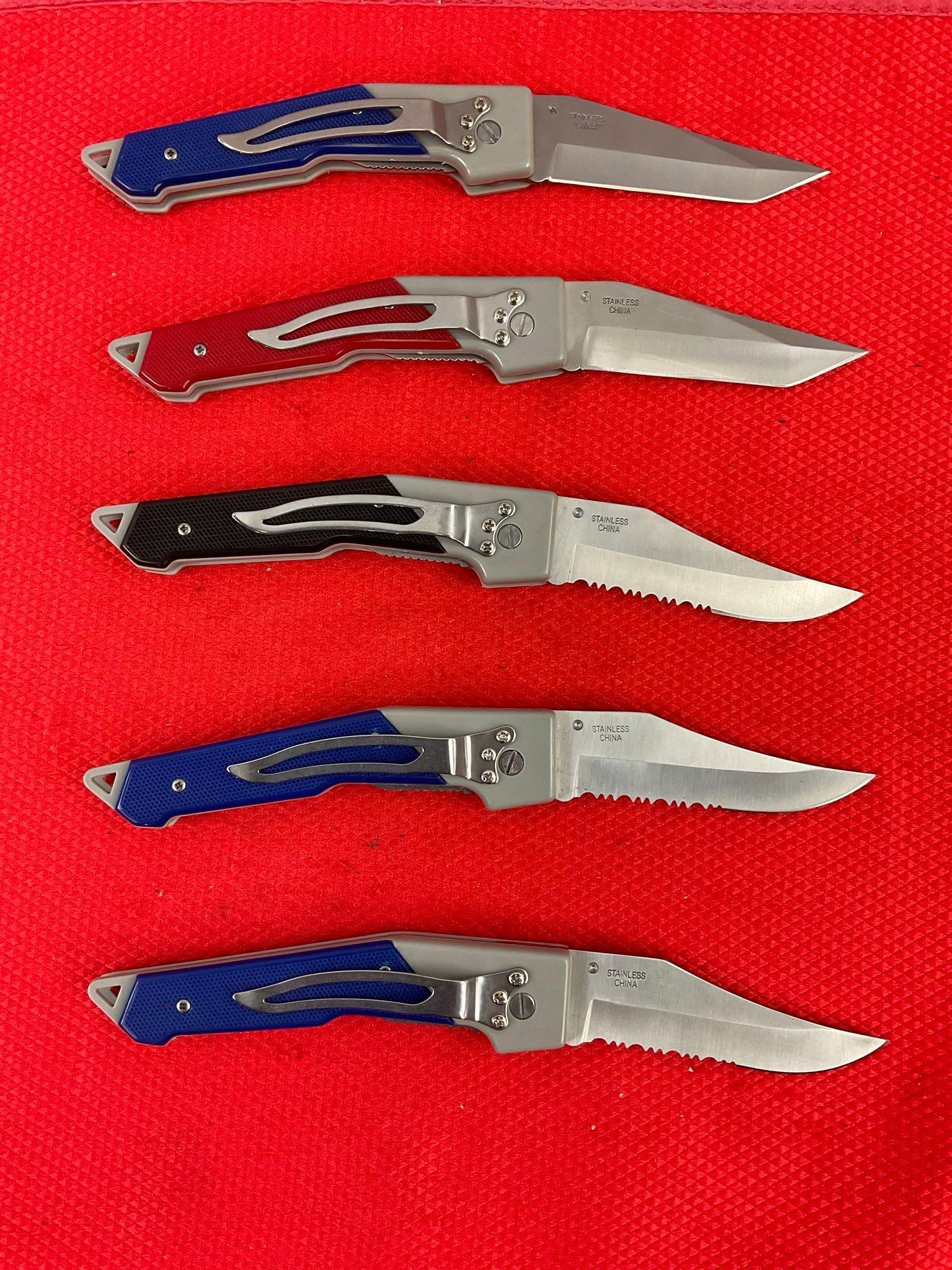 5 pcs Defender 3.25" Steel Folding Blade Pocket Knives Models 2828, 2829, 2831 & 2x 2832. NIB. See