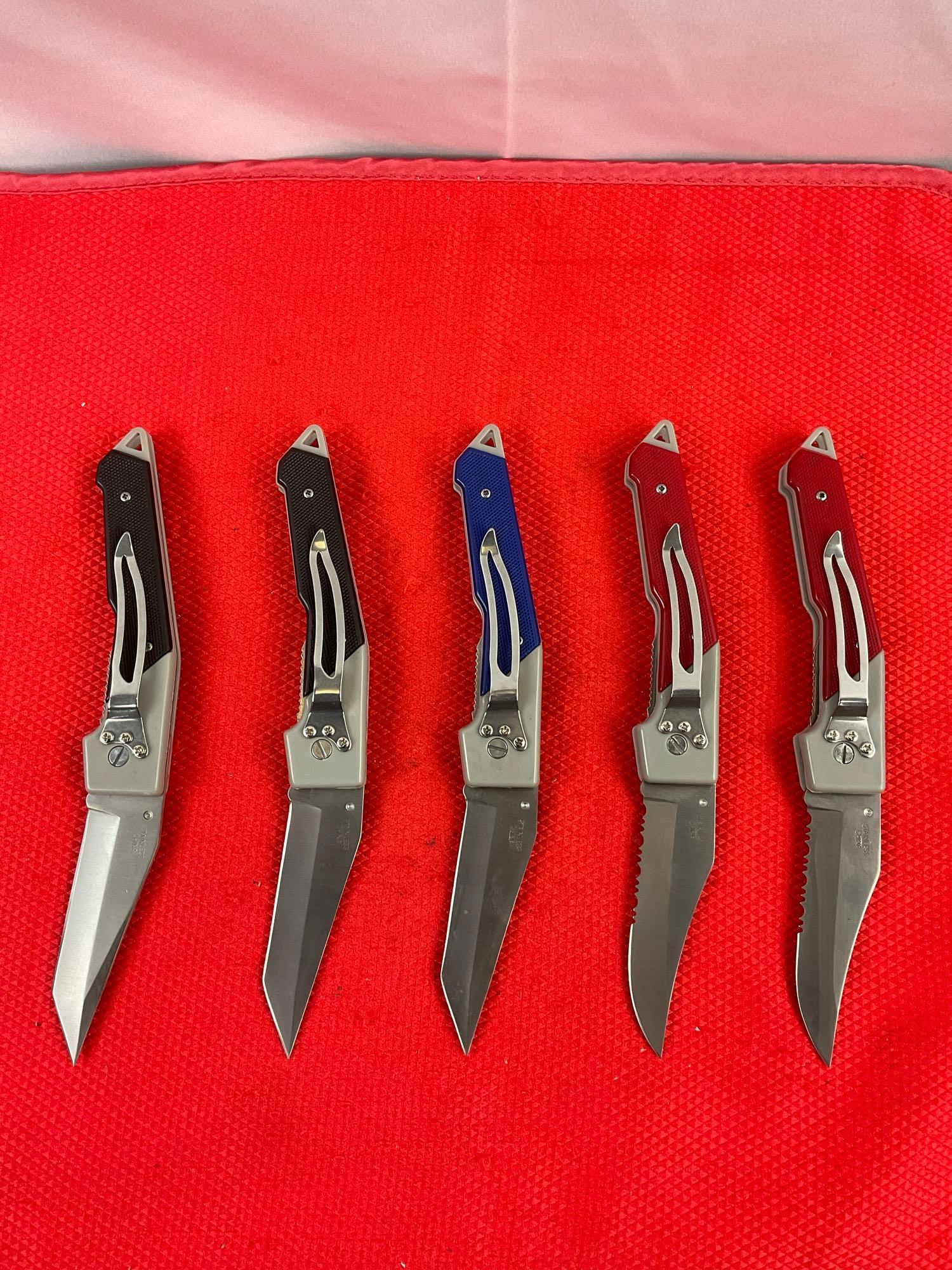 5 pcs Defender 3.25" Steel Folding Blade Pocket Knives Models 2x 2827, 2828, & 2x 2833. NIB. See