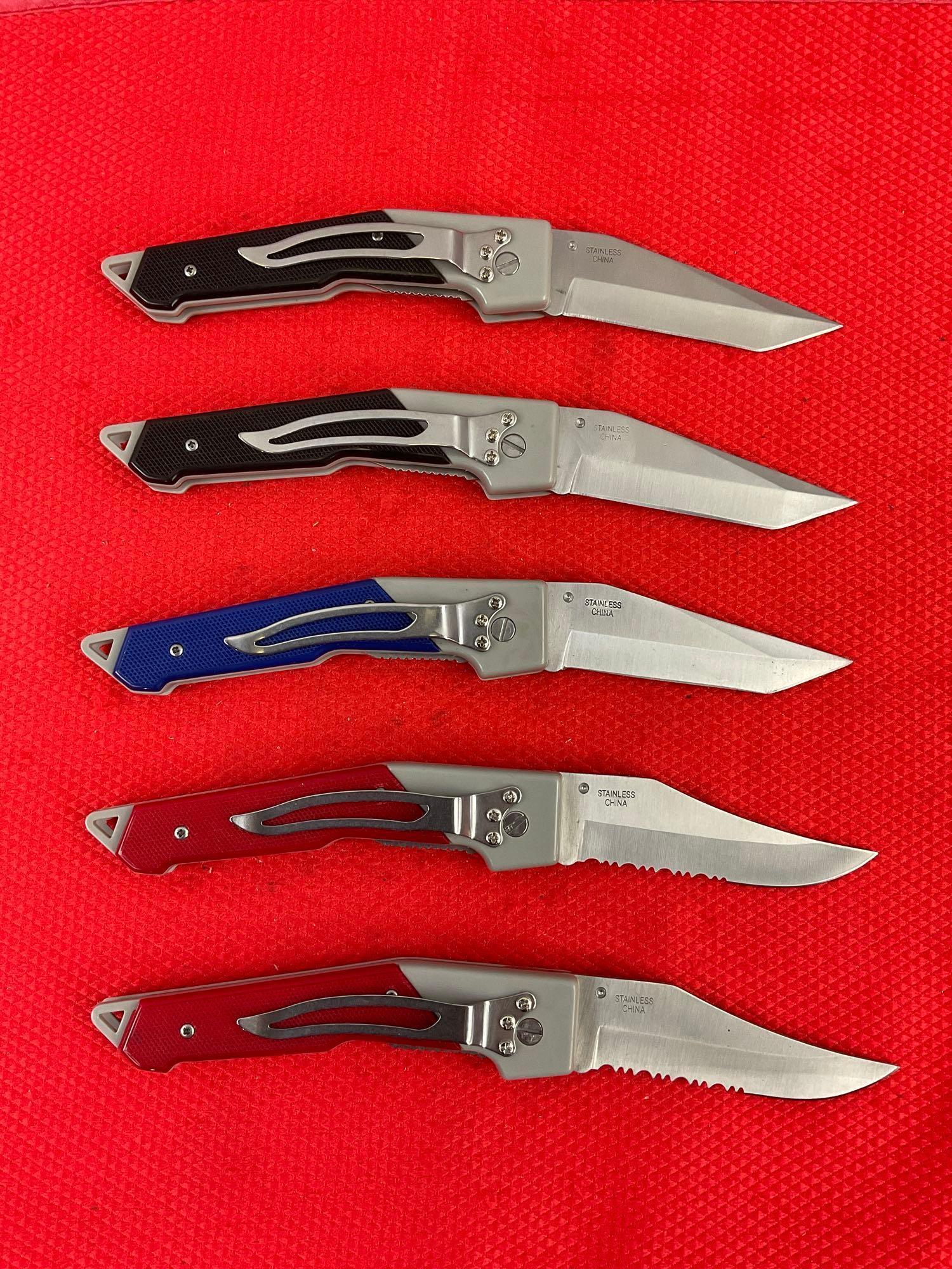 5 pcs Defender 3.25" Steel Folding Blade Pocket Knives Models 2x 2827, 2828, & 2x 2833. NIB. See