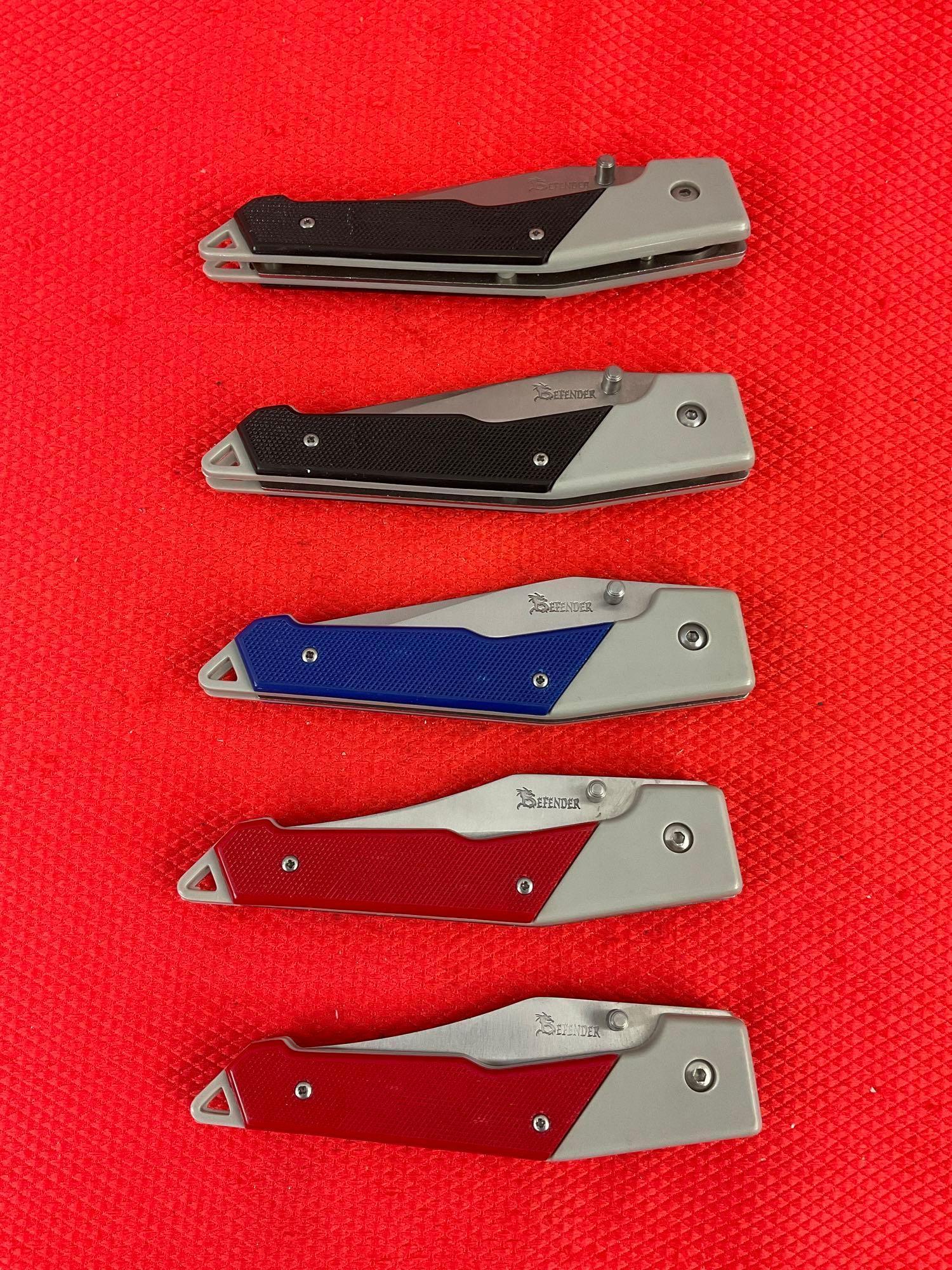 5 pcs Defender 3.25" Steel Folding Blade Pocket Knives Models 2x 2827, 2828, & 2x 2833. NIB. See