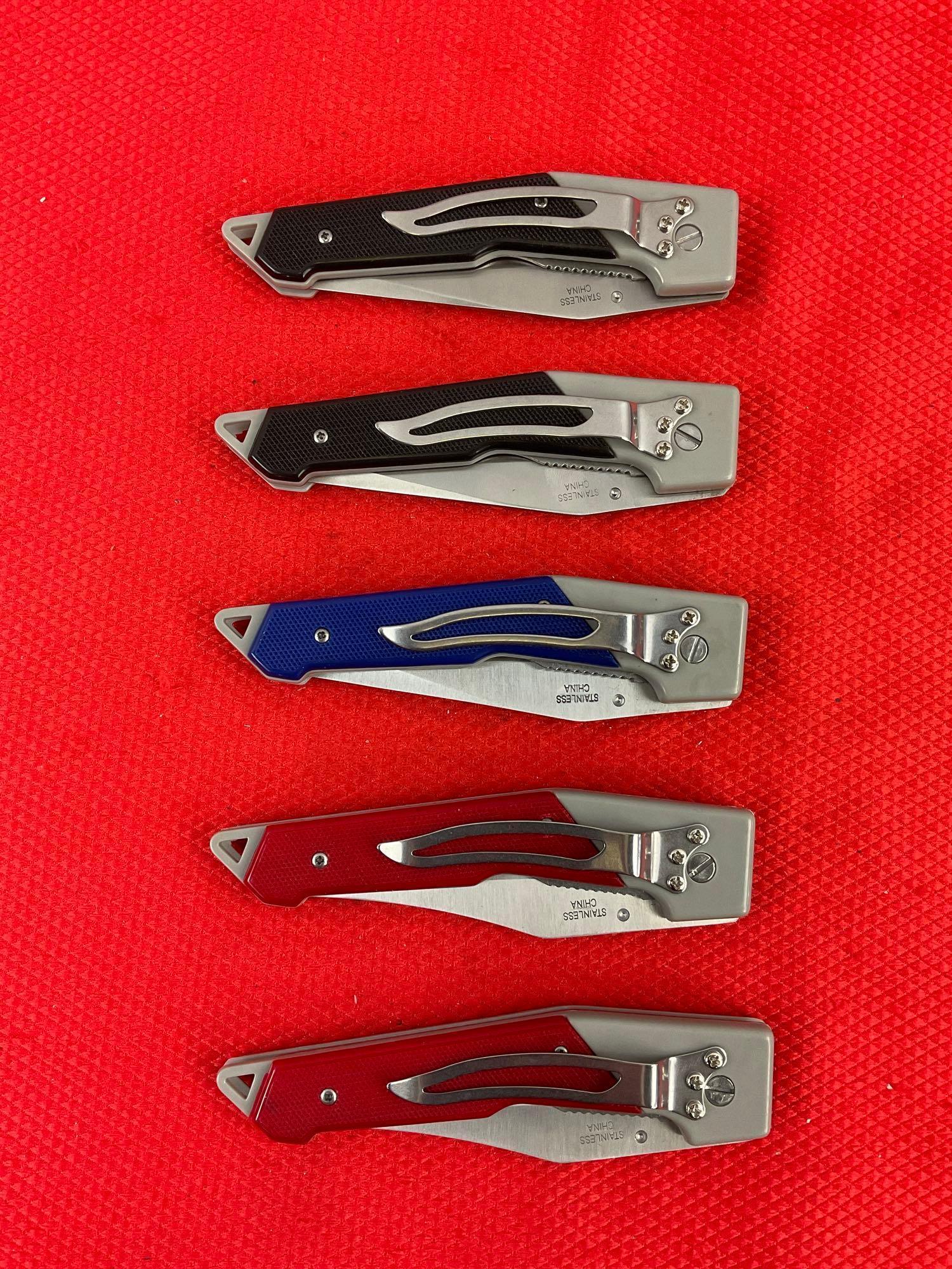 5 pcs Defender 3.25" Steel Folding Blade Pocket Knives Models 2x 2827, 2828, & 2x 2833. NIB. See