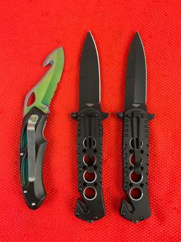 3 pcs Super Knife Steel Folding Blade Pocket Knives Models 210398, YC-529BMR & YC-529BSP. NIB. See