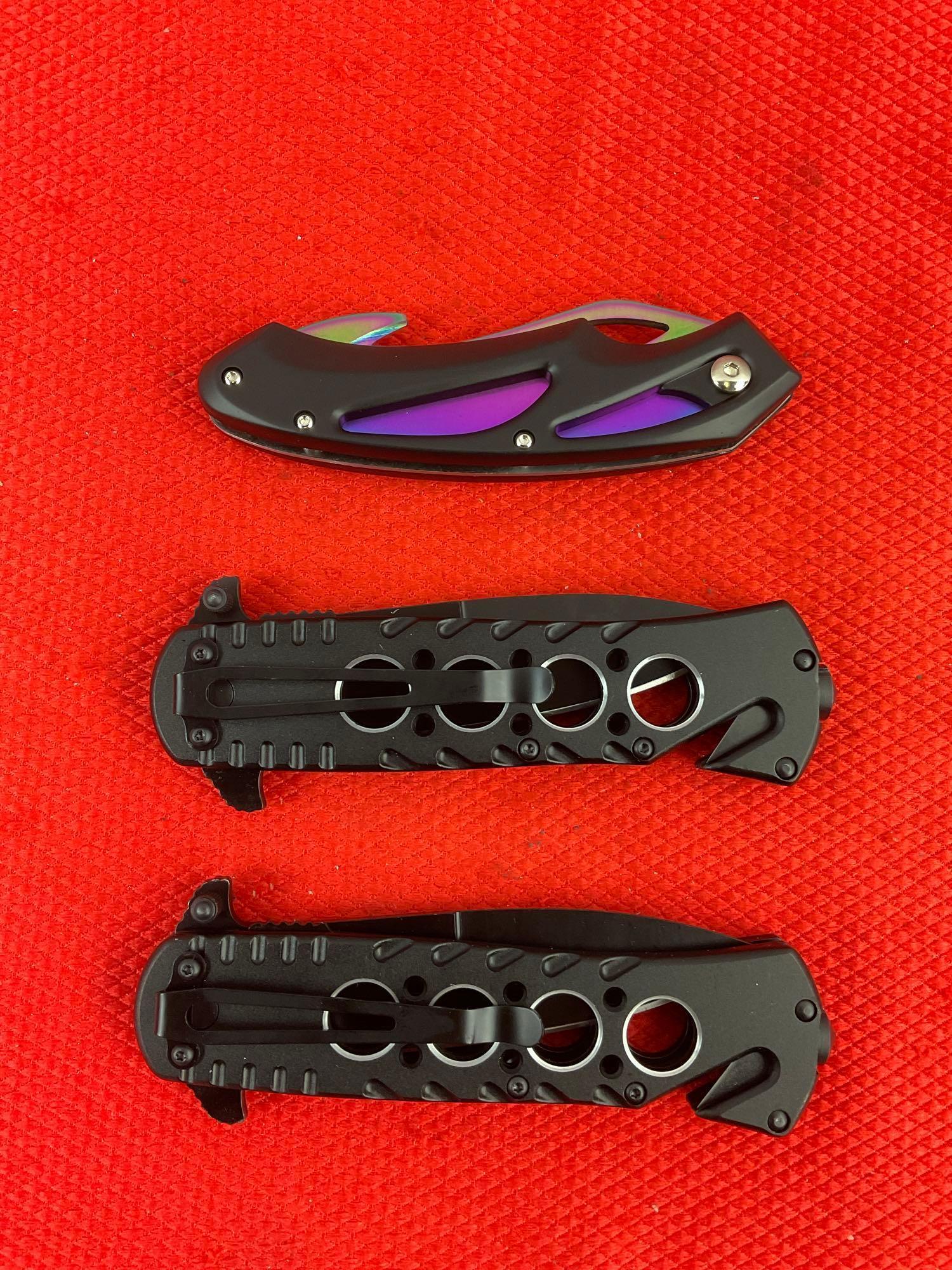 3 pcs Super Knife Steel Folding Blade Pocket Knives Models 210398, YC-529BMR & YC-529BSP. NIB. See
