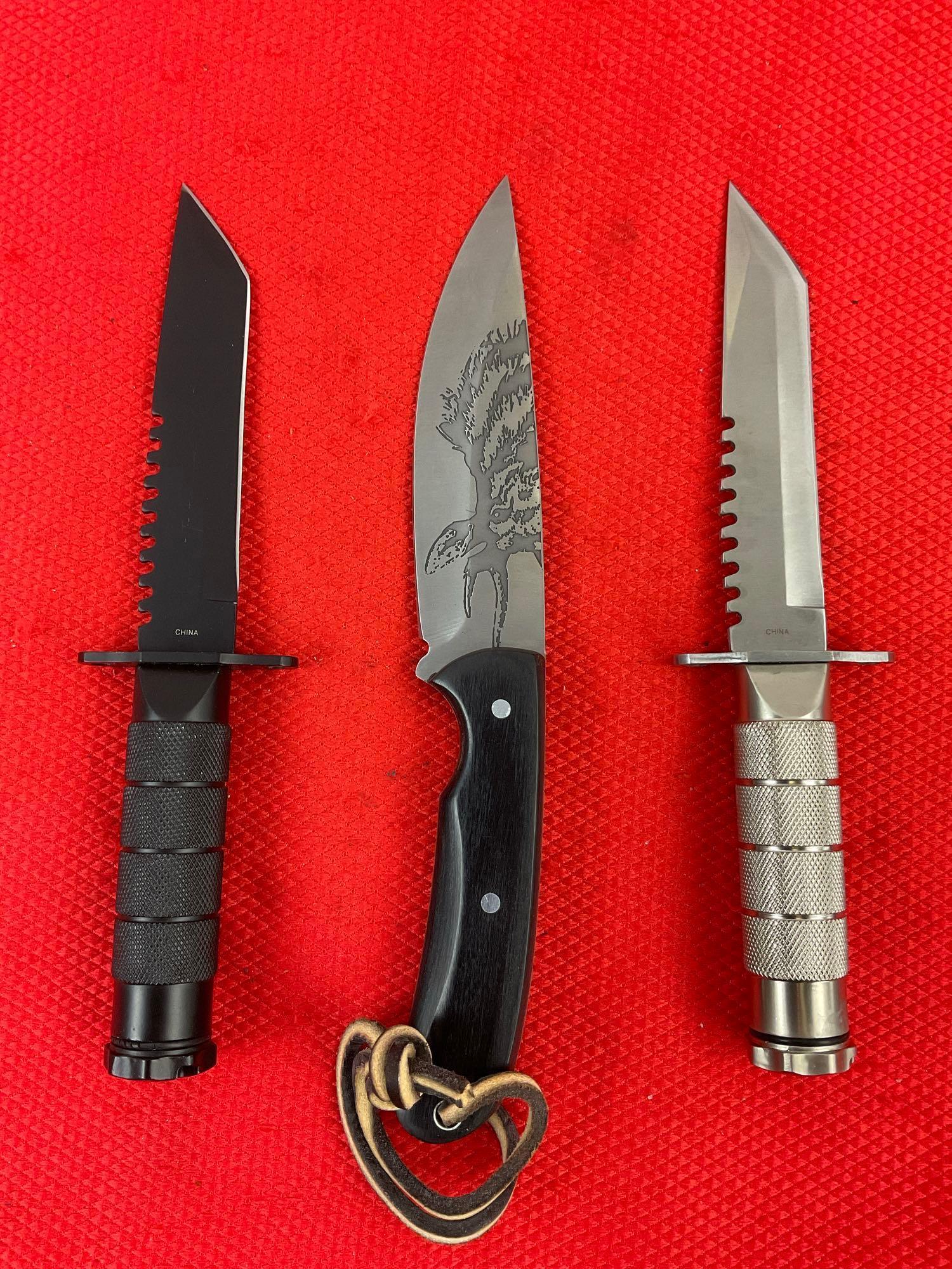 5 pcs Defender Steel Fixed Blade Hunting Knives w/ Sheathes Models 5219, 5220, 5221. NIB. See pics.