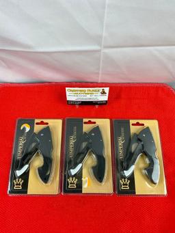 3 pcs Schrade Imperial 3.5" Steel Folding Blade Pocket Knives Model IMP0018CP. NIB. See pics.