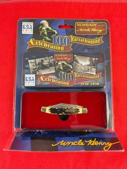 Schrade Boy Scouts 100 Year Celebration Folding Pocket Knife in Tin Box Model 885UHBSATCP. NIB. See