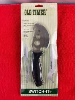 Schrade Old Timer Switch-It Folding Blade Hunting Knife w/ Exchangeable Blades & Sheath. NIB. See