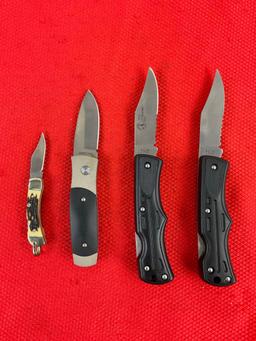 4 pcs Schrade Steel Folding Blade Pocket Knives Models 2x TM5, LB2 & SMEDGB. NIB. See pics.