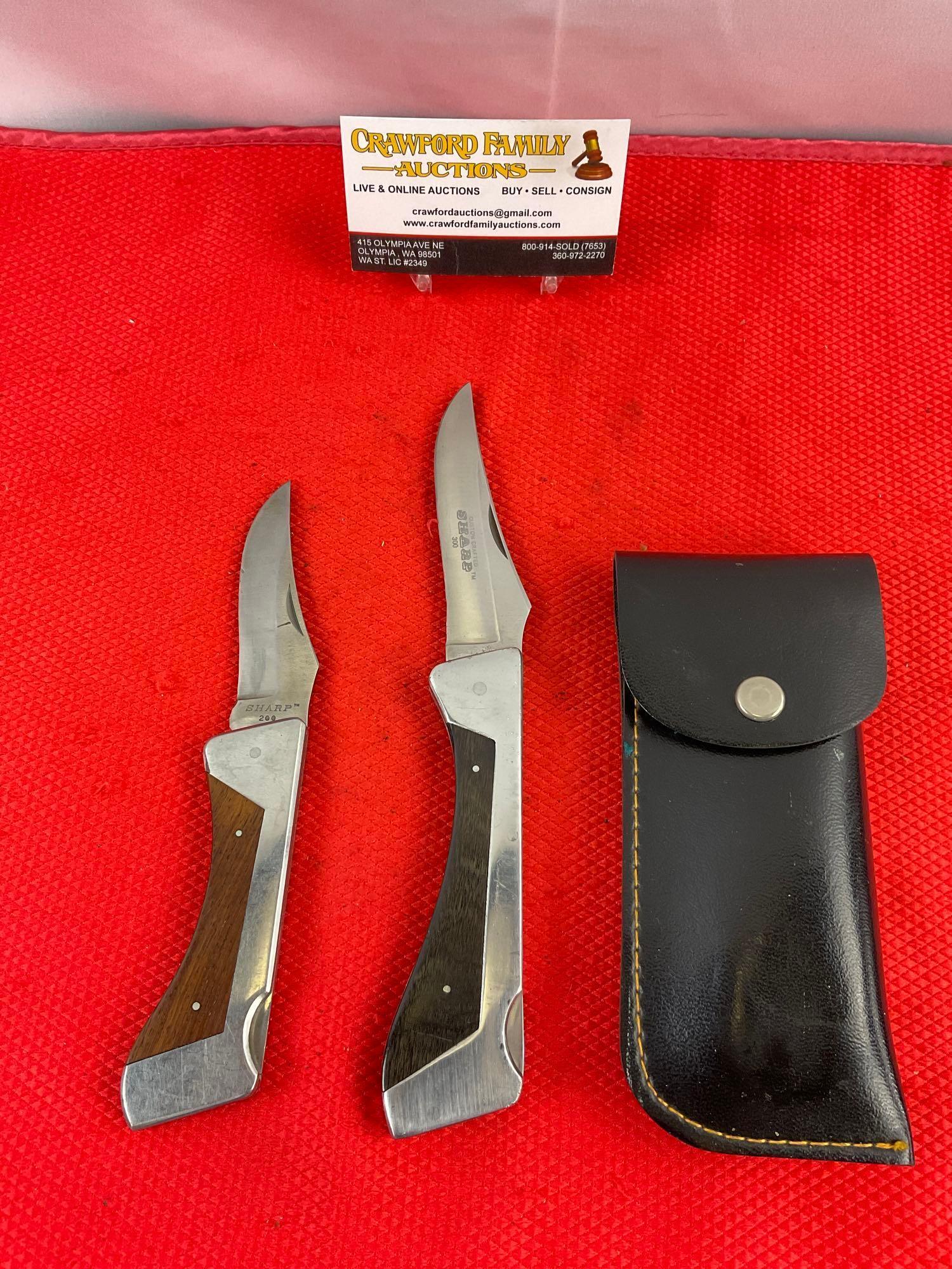 2 pcs Vintage Sharp Made in Japan Stainless Steel Folding Pocket Knives Models 200 & 300. See pics.