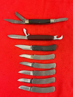 8 pcs Steel Folding Blade Pocket Knife Assortment. 5x Buck, 1x Kershaw, 1x Rodgers, 1x Ranger. See