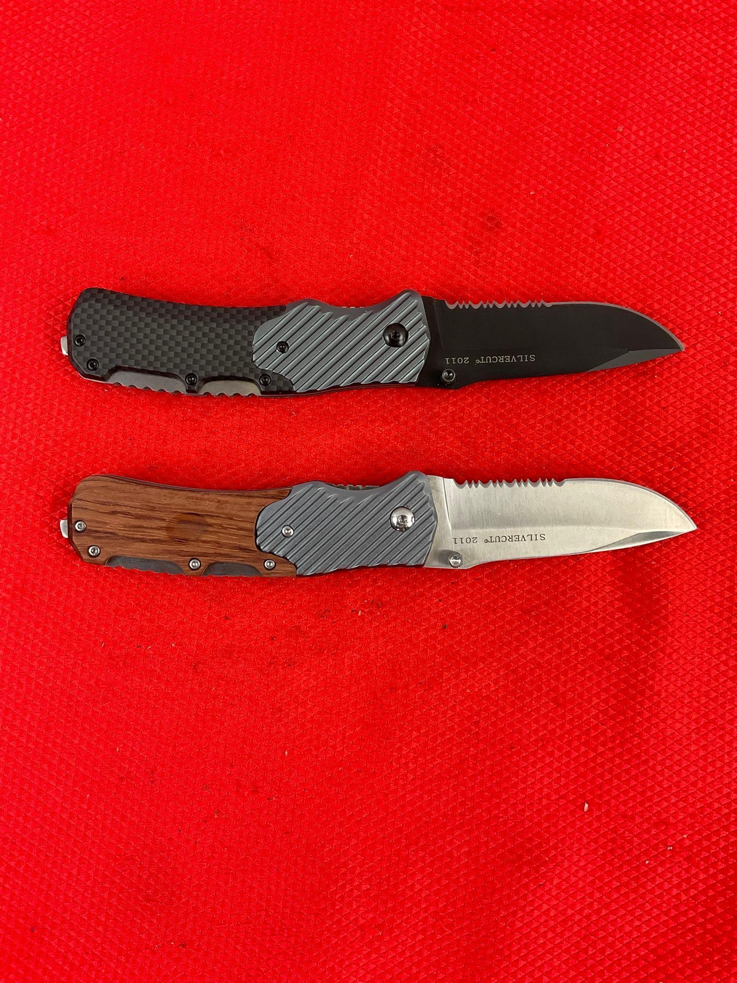 2 pcs Modern SilverCut Steel Folding Blade Tactical Hunting Knives Model 2011. NIB. See pics.