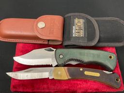 Pair of Schrade Old Timer Folding Knives, Golden Bear 6OT & 47OT Beast w/ cases