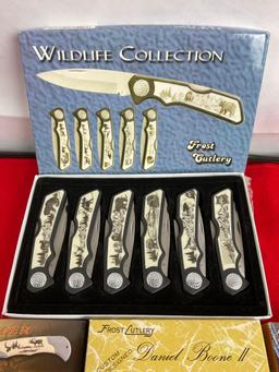 Collection of NIB Wildlife Motif Folding Pocket Knives - Various Styles & Sizes