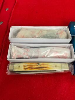 3x NIB Frost Cutlery Folding Pocket Knife w/ Bone Handles - 2 Knives have Dual Blades - See pics