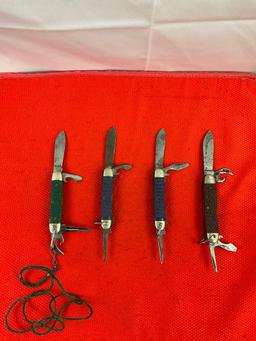 4 pcs Vintage Steel Folding 4-Blade Utility Pocket Knives. 1x Kutmaster, 2x Camillus, 1x Ulster. ...