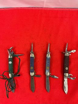 4 pcs Vintage Steel Folding 4-Blade Utility Pocket Knives. 1x Kutmaster, 2x Camillus, 1x Ulster. ...