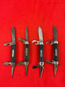 4 pcs Vintage Imperial Steel 4-Blade Folding Utility Pocket Knives, 2x Kamp-Kings, 2x Scouts. See