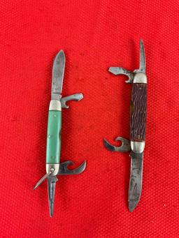 2 pcs Vintage Steel Folding 4-Blade Scout Utility Pocket Knives. 1x Imperial, 1x Kutmaster. See