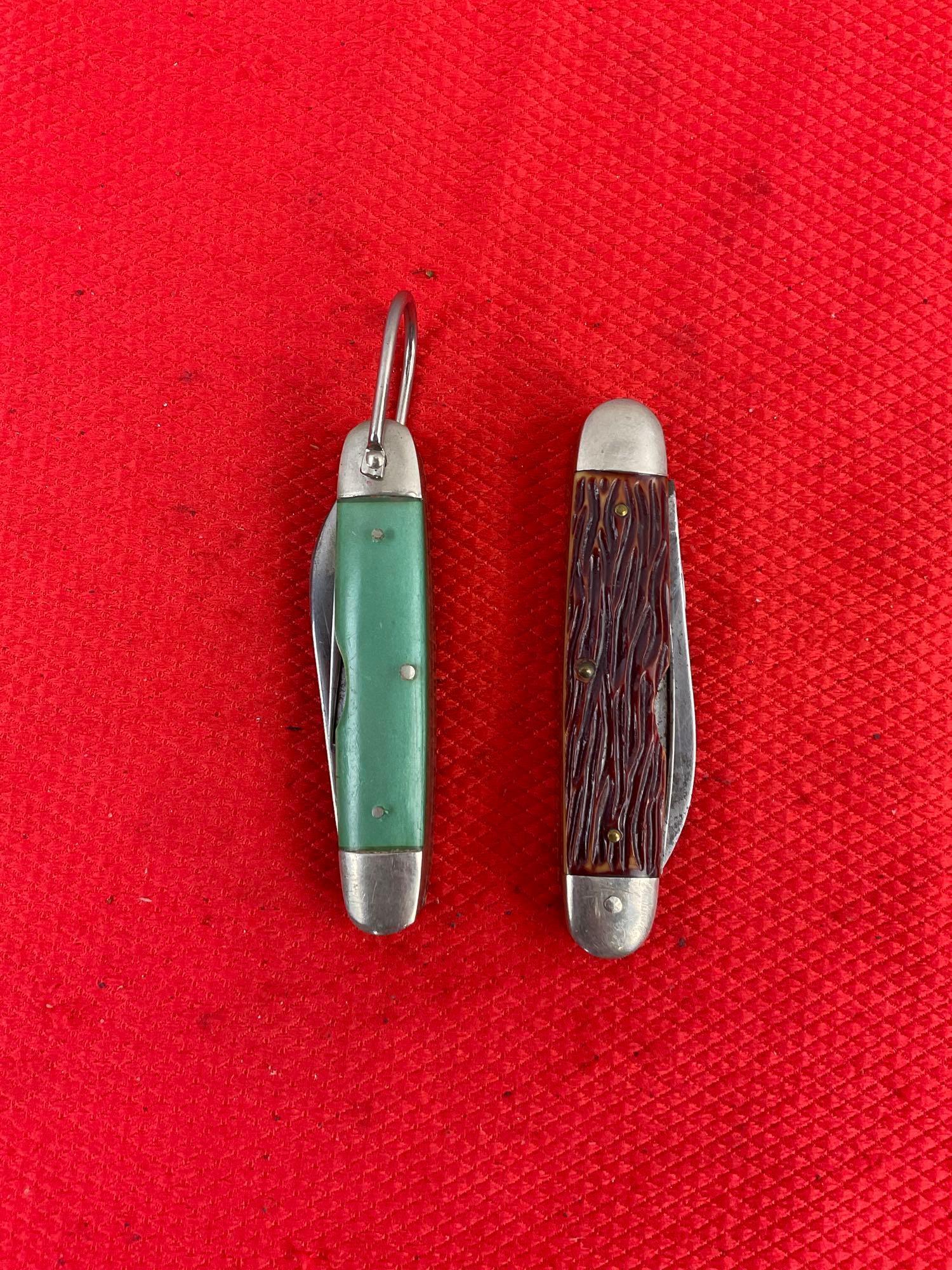 2 pcs Vintage Steel Folding 4-Blade Scout Utility Pocket Knives. 1x Imperial, 1x Kutmaster. See