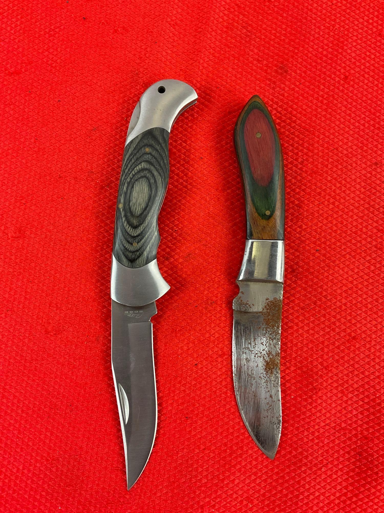 2 pcs Modern Steel Hunting Knives w/ Sheathes Assortment. 1x Rite Edge, 1x Unknown. See pics.