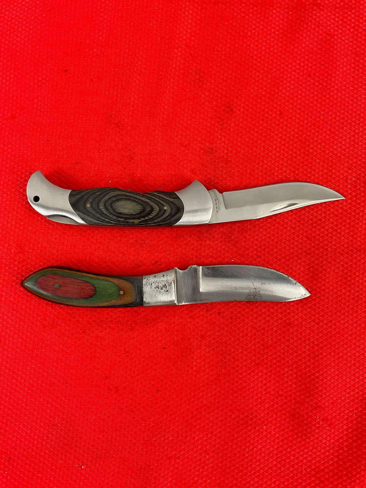 2 pcs Modern Steel Hunting Knives w/ Sheathes Assortment. 1x Rite Edge, 1x Unknown. See pics.