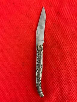 Laguiole 3.5" Steel Folding Blade Pocket Knife w/ Engraved Handle & Sheath Model 728618AL. NIB. See