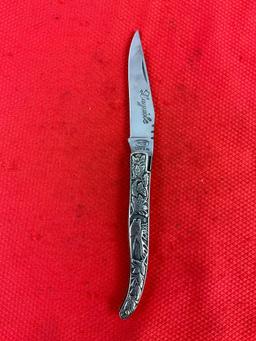 Laguiole 3.5" Steel Folding Blade Pocket Knife w/ Engraved Handle & Sheath Model 728618AL. NIB. See