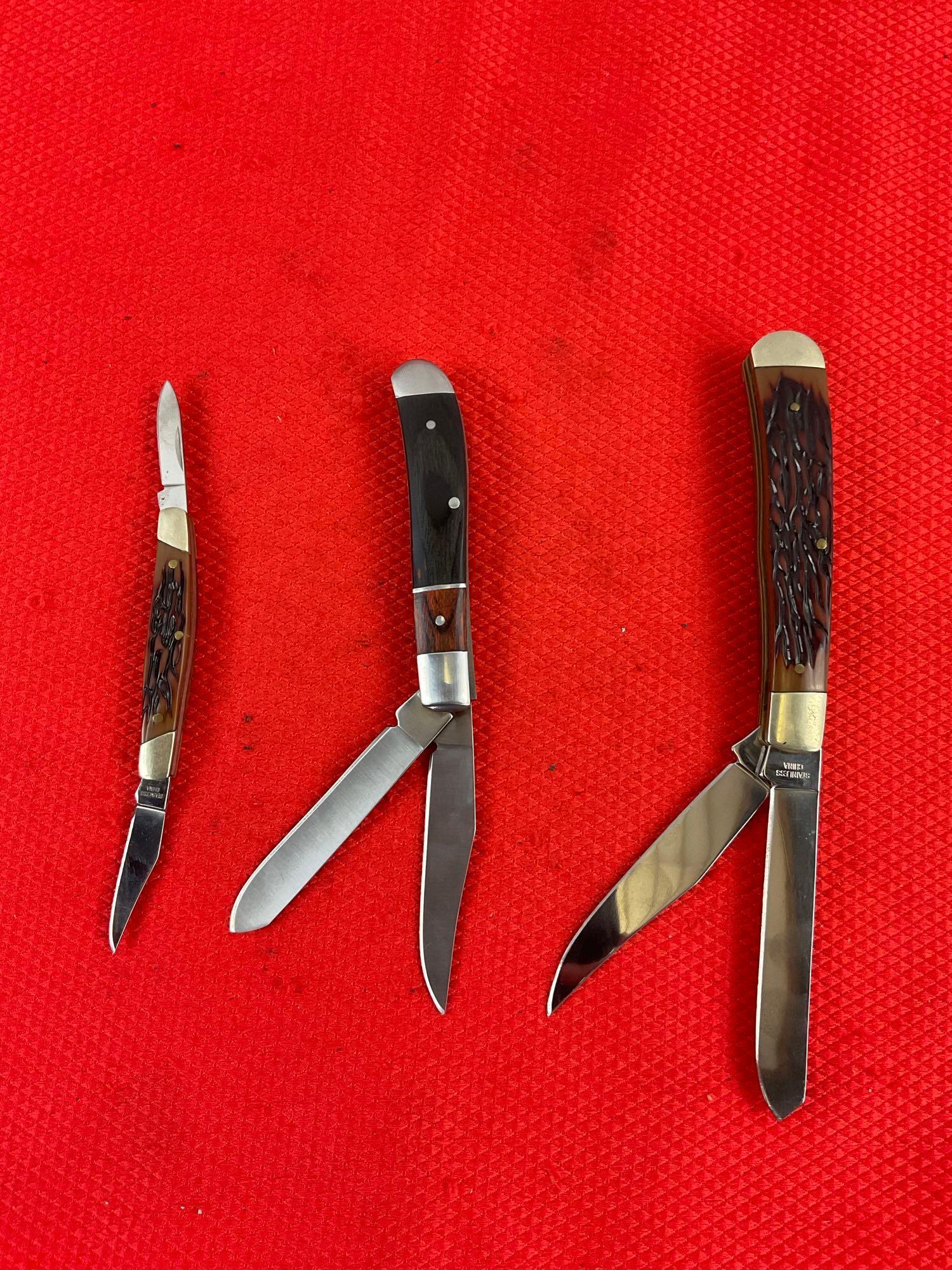 3 pcs Modern Winchester Collectible Steel 2-Blade Folding Pocket Knives, Years 2004 & 2007. See