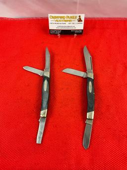 Pair of Vintage Buck Steel 2.5" Folding 3-Blade Stockman Pocket Knives Model 307. See pics.