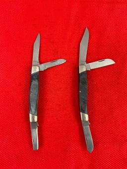 Pair of Vintage Buck Steel 2.5" Folding 3-Blade Stockman Pocket Knives Model 307. See pics.