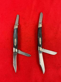 Pair of Vintage Buck Steel 2.5" Folding 3-Blade Stockman Pocket Knives Model 307. See pics.