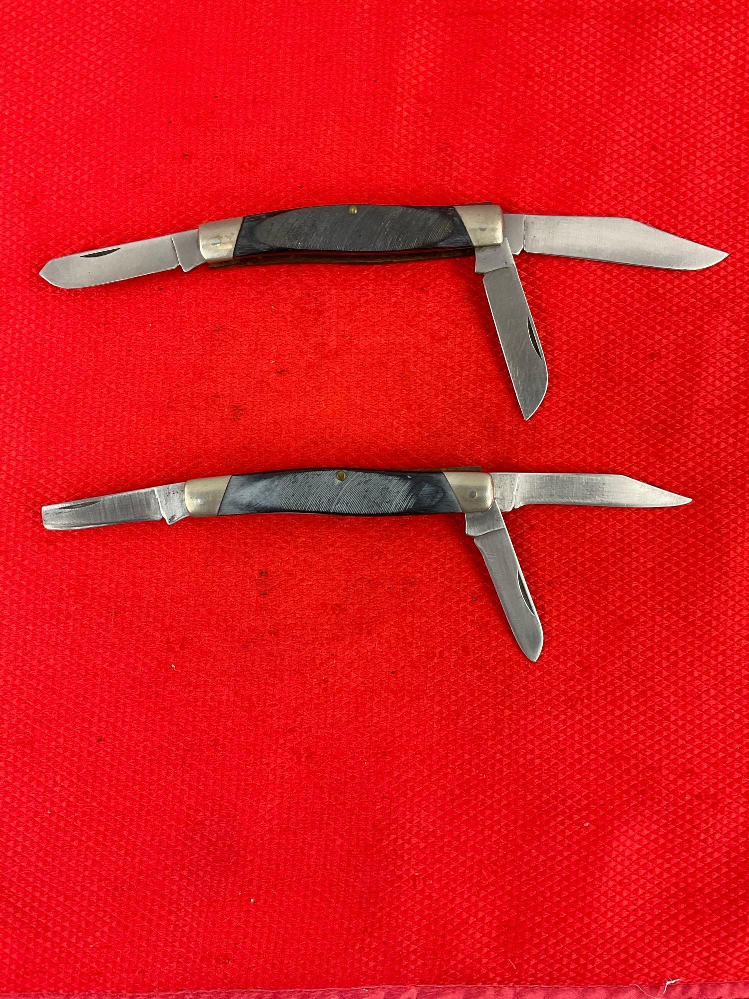 Pair of Vintage Buck Steel 2.5" Folding 3-Blade Stockman Pocket Knives Model 307. See pics.