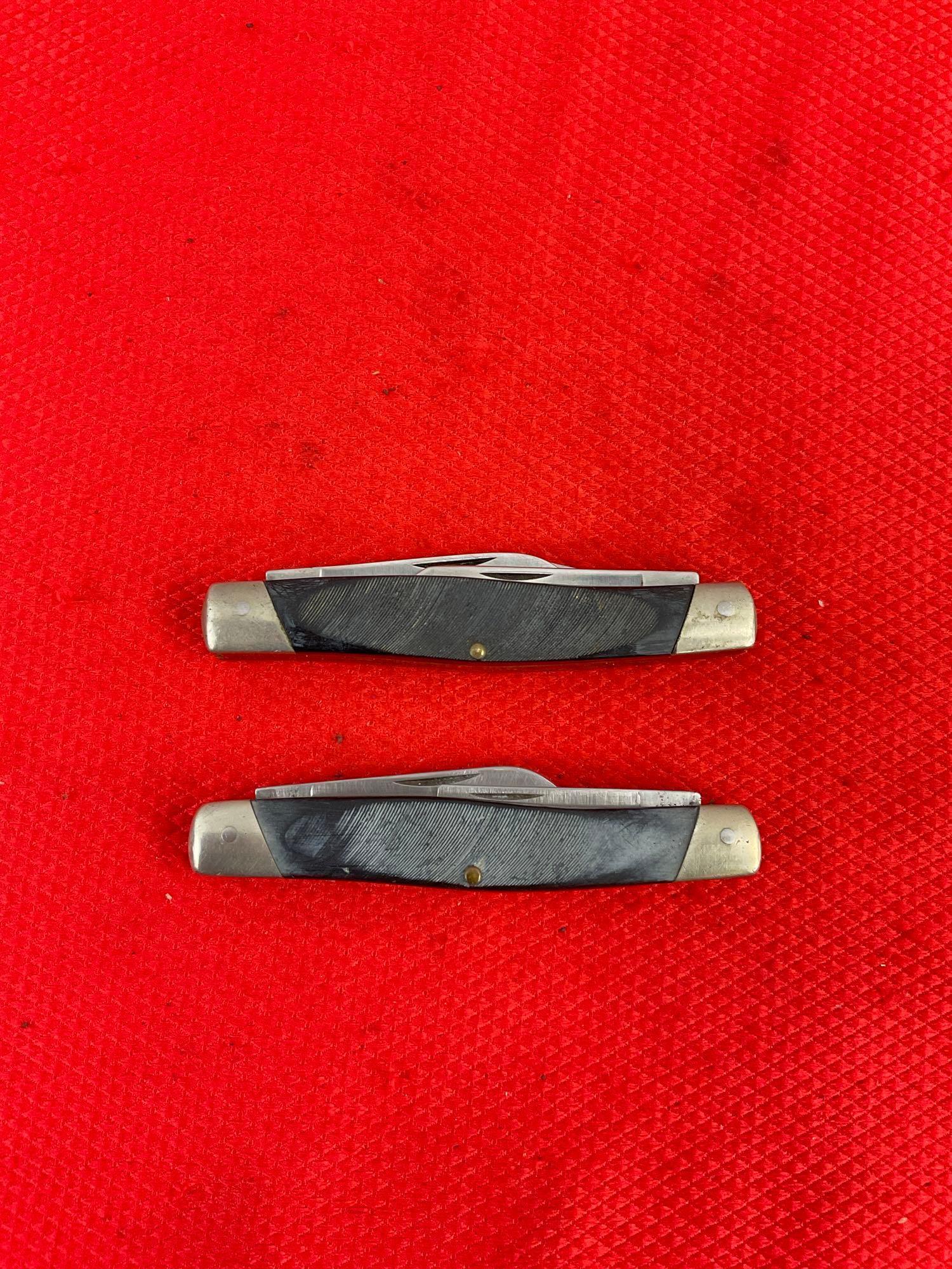 Pair of Vintage Buck Steel 2.5" Folding 3-Blade Stockman Pocket Knives Model 307. See pics.